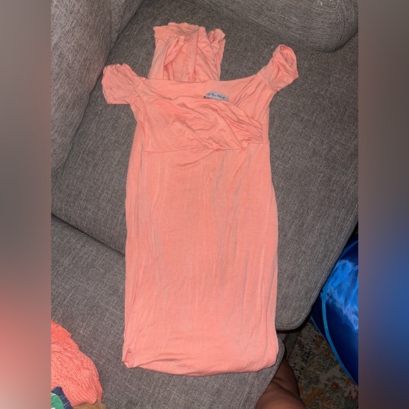 Sexy mama maternity off the shoulder sweetheart flare gown papaya coral pink - Picture 3 of 5